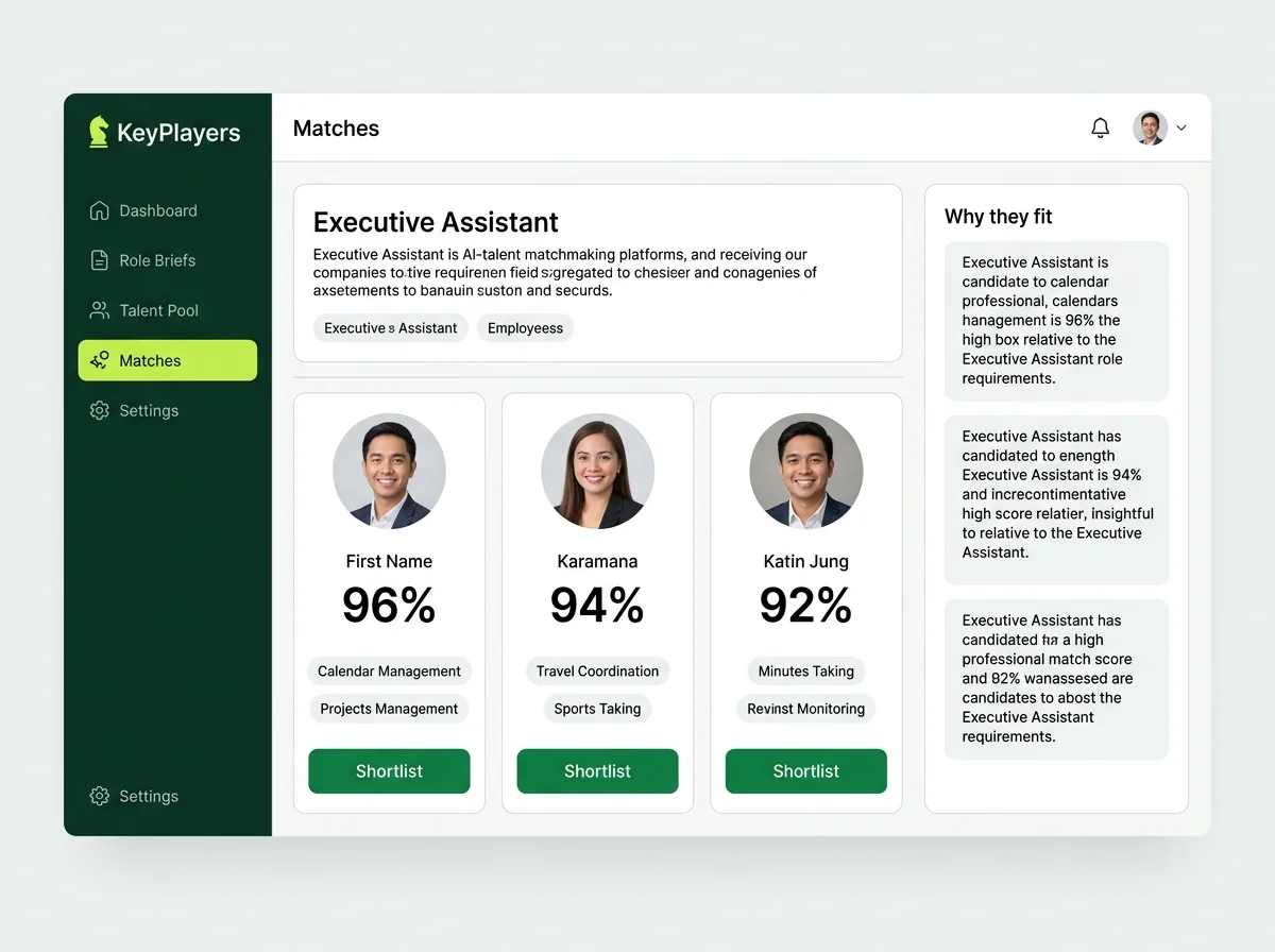 AI matching platform showing ranked candidate matches